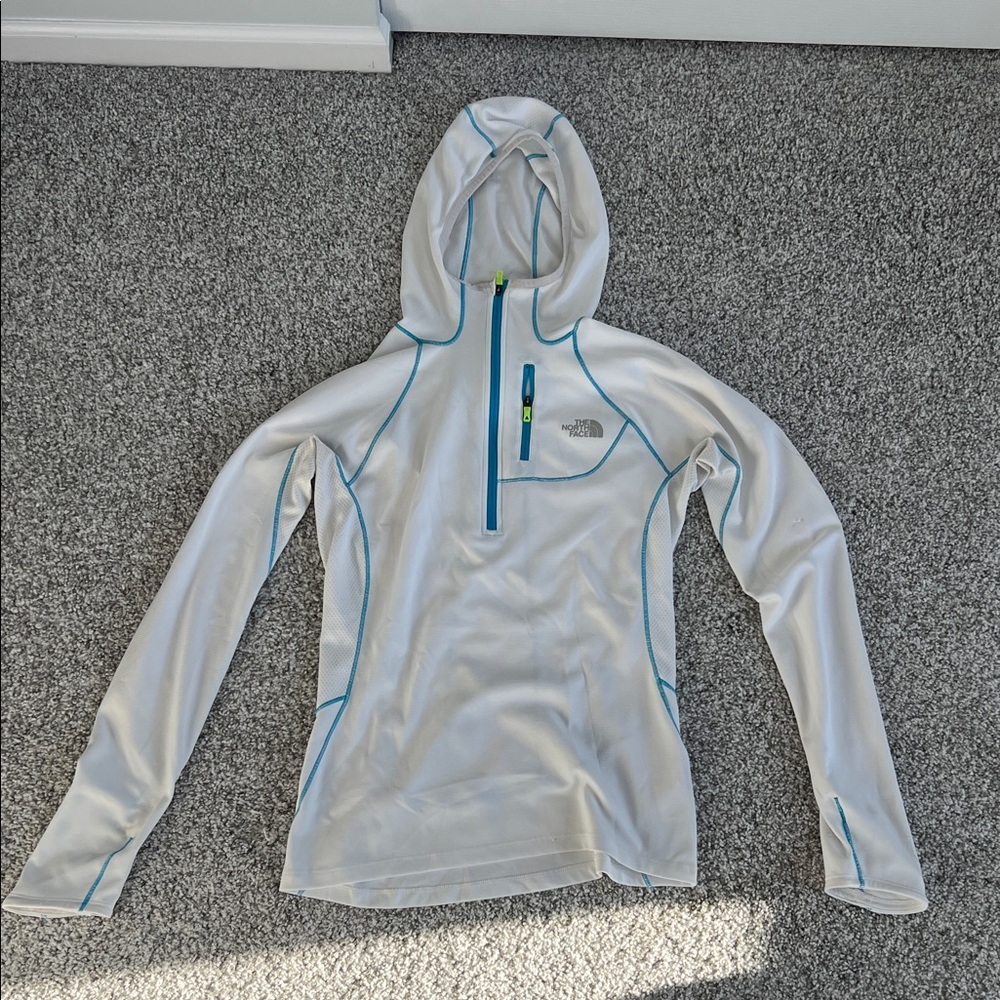North Face White Pullover with Blue Trim